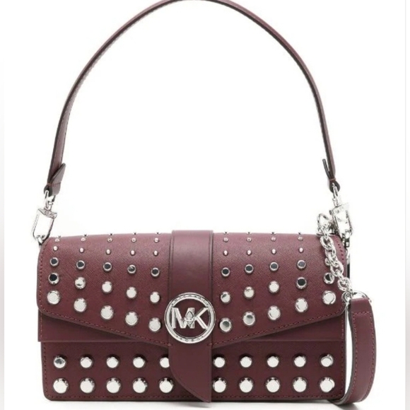 🔹️Michael Kors🔹️ Greenwich Medium MERLOT purple stud Convertible Shoulder bag - Picture 1 of 10